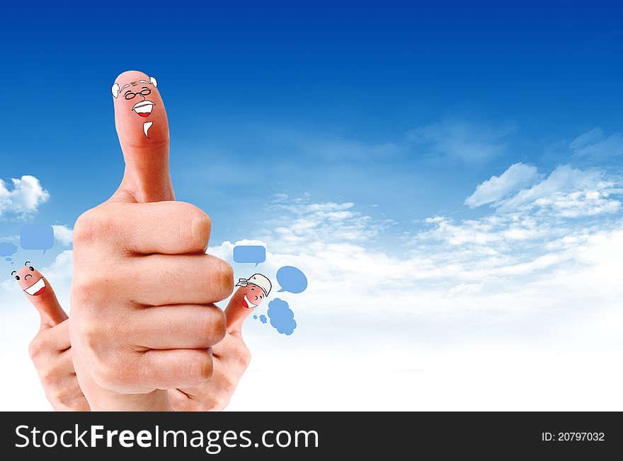 Group Of Finger Faces As Social Network