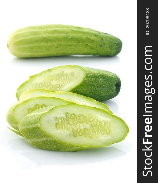 Sliced cucumber on white