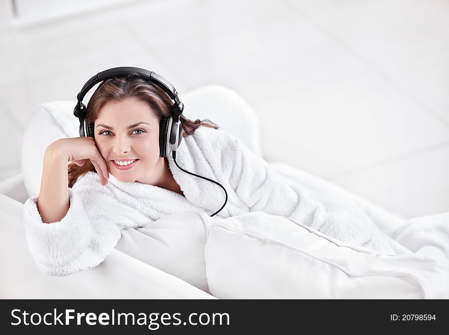 Young attractive girl with headphones. Young attractive girl with headphones