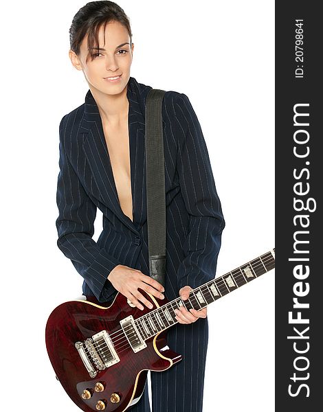 Female playing electric guitar