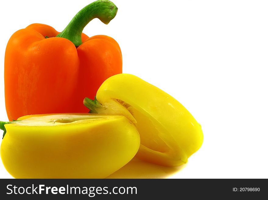 Red Yellow pepper vegetables, isolated on white background.