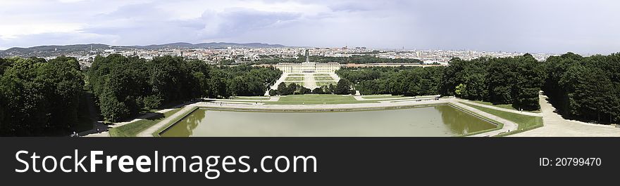 A panorama photo of the Schonbrunn Palace in Vienna. A panorama photo of the Schonbrunn Palace in Vienna.