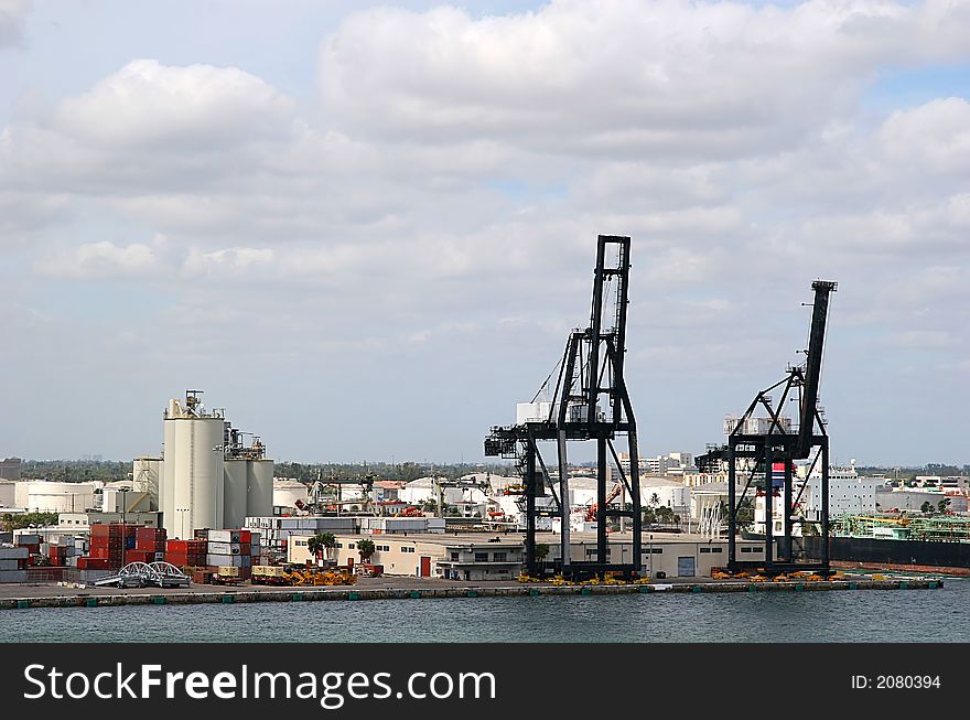 Dry dock machinery in a shipping port