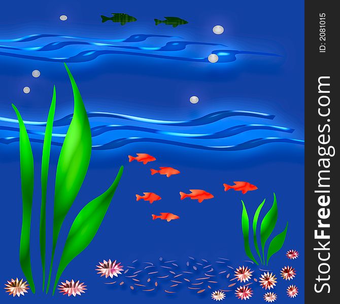 Colorful fish and plants on blue background. Colorful fish and plants on blue background