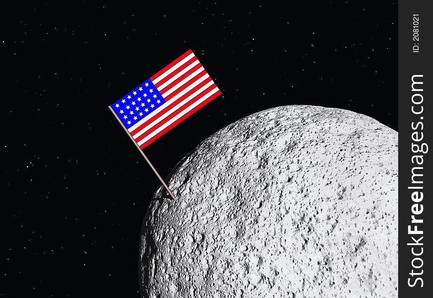 A conceptual image of the US flag on a moon. A conceptual image of the US flag on a moon.
