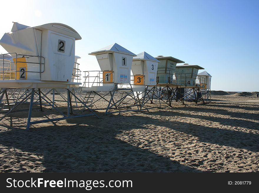 Lifeguard stations on Ocean Beach, San Diego.