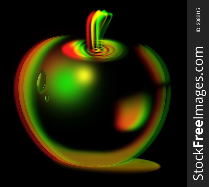 Glass apple on a black background