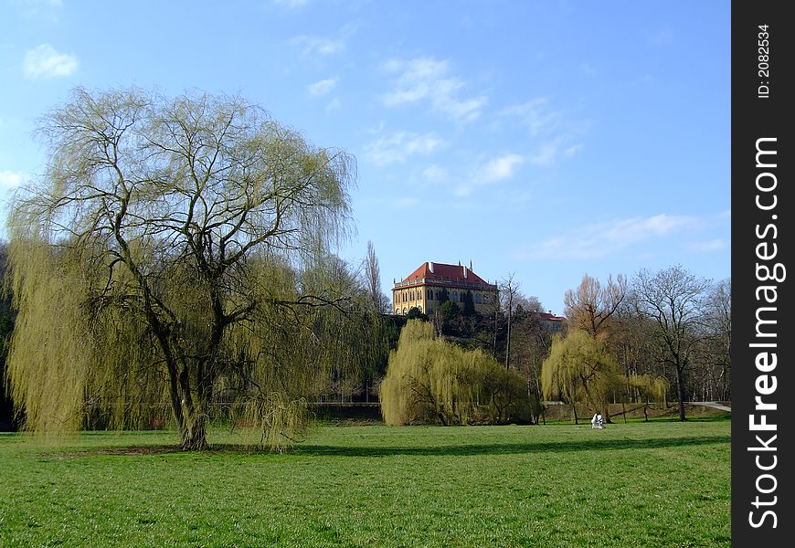 Castle in the middle of big Prague park