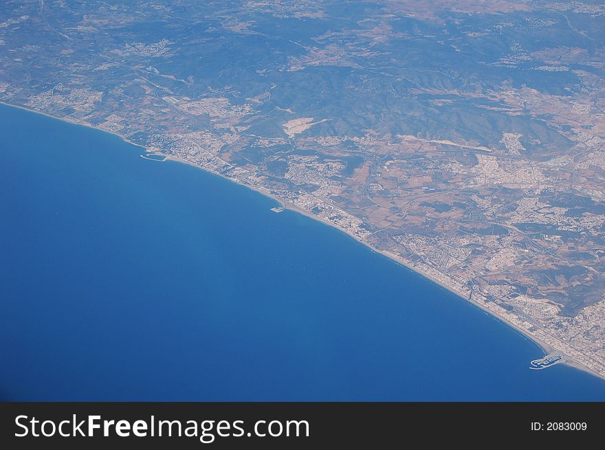 Flying over coastline