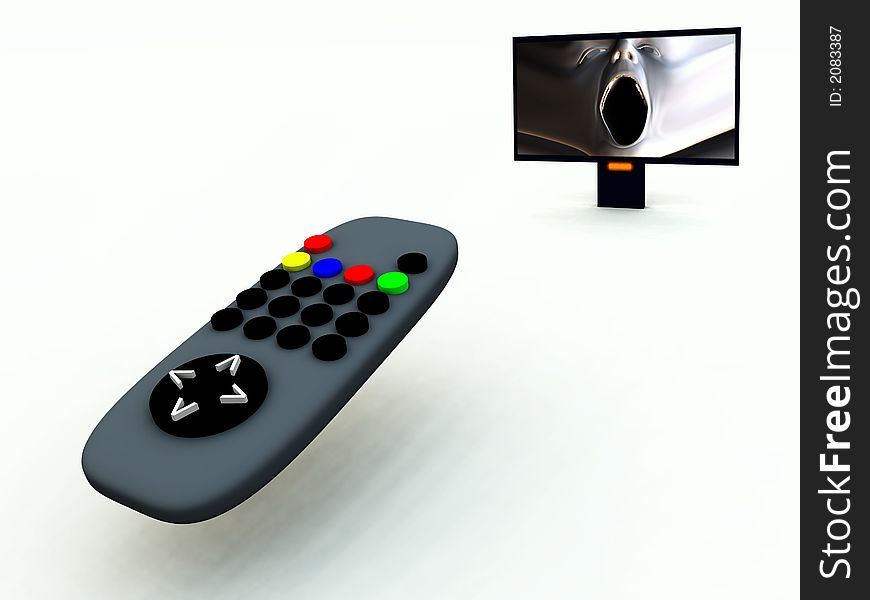 A image of a television remote control with a horror program on. A image of a television remote control with a horror program on.