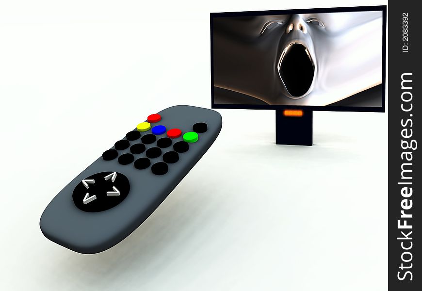 A image of a television remote control with a horror program on. A image of a television remote control with a horror program on.