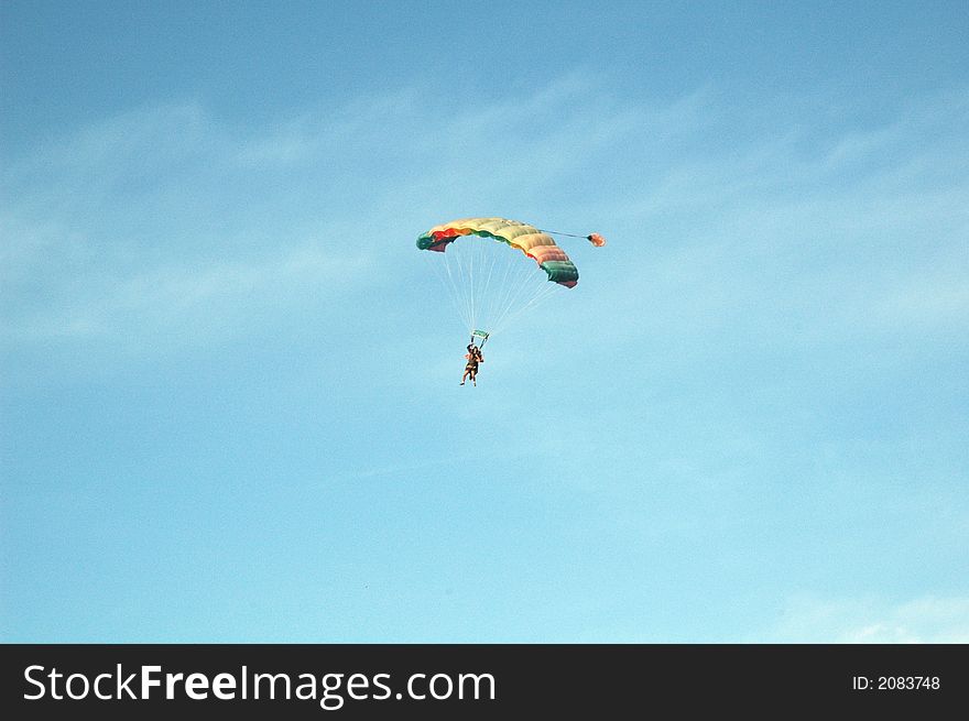 Two men doing parachuting on the sky. Two men doing parachuting on the sky