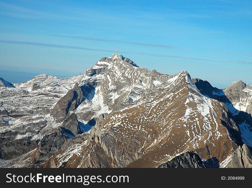 Swiss Alps (mountains) taken from small airplane