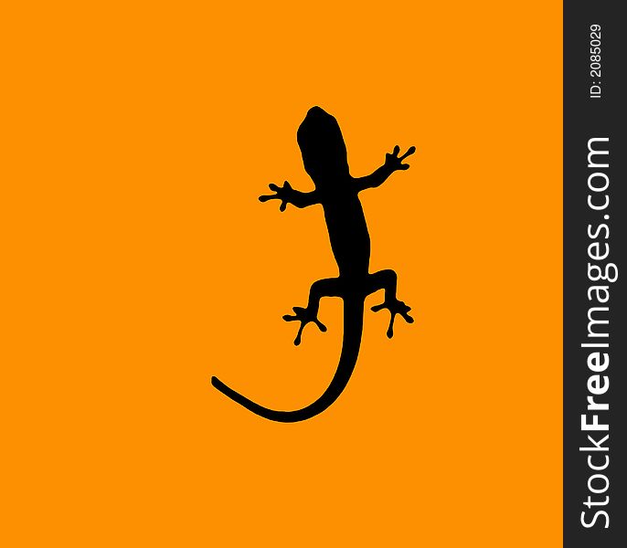 Gecko silhouette on orange background. Gecko silhouette on orange background