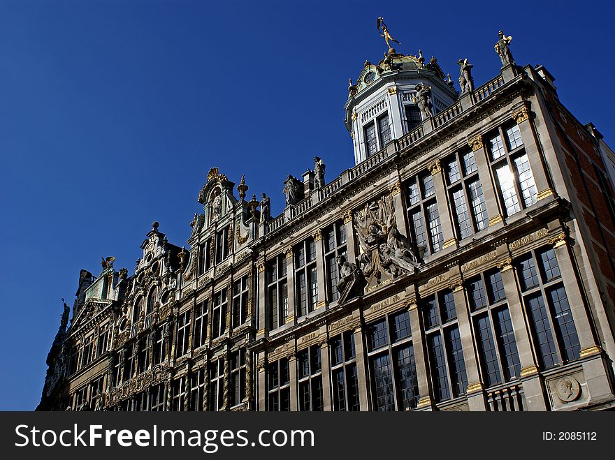 The glorious facades of the guilds' houses on Brussels' landmark Grand Place. The glorious facades of the guilds' houses on Brussels' landmark Grand Place