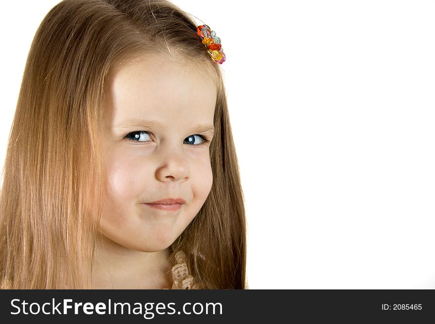 Little smiling girl look in to camera, close-up. Little smiling girl look in to camera, close-up