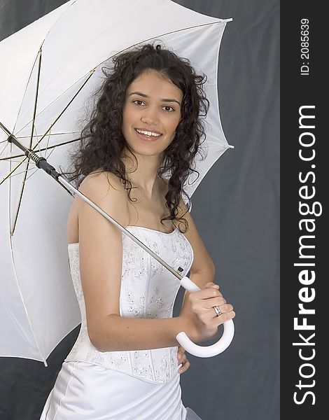 Attractive bride wearing white dress