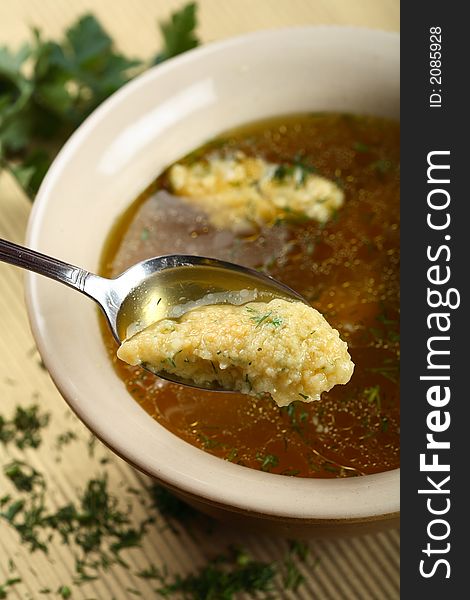 Bouillon with herbs noodle