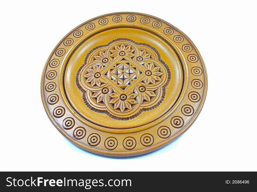 Wooden plate with Native American markings. Wooden plate with Native American markings
