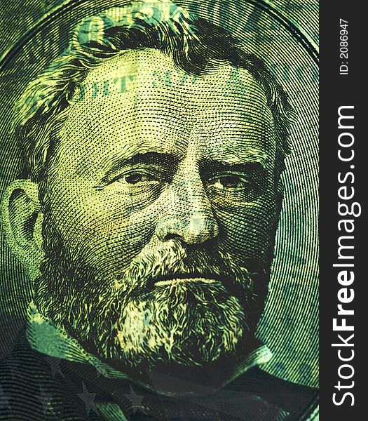 President grant face on the fifty dollar bill manipulated