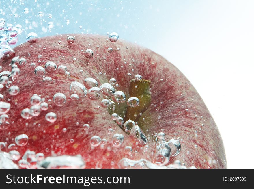 Fresh red apple and water bubbles. Fresh red apple and water bubbles