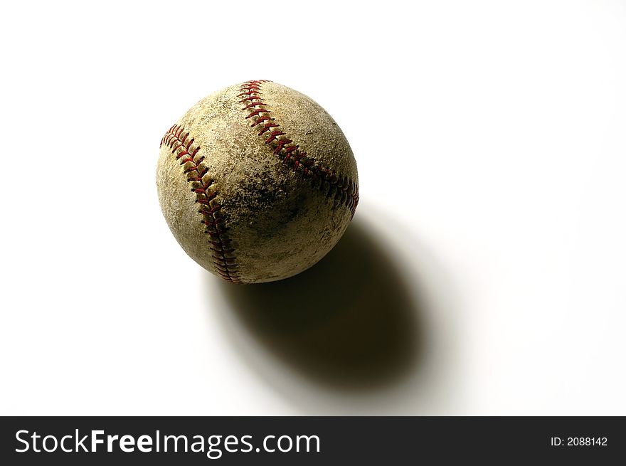 Detail closeup of a worn baseball