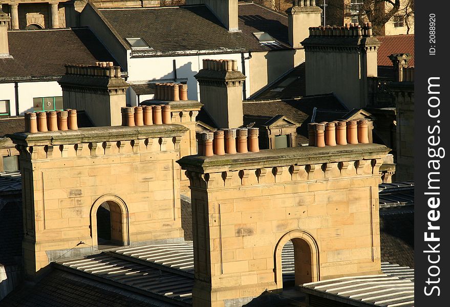 Chimney pots rest on beautifully made Victorian chimney stacks