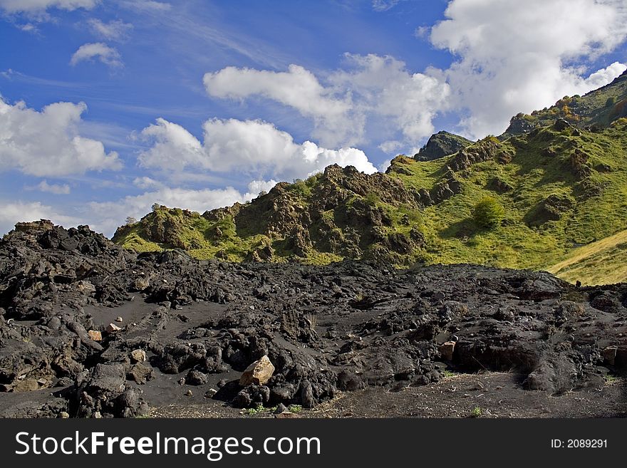 Suggestive landscape of the Etna volcanic mountain. Suggestive landscape of the Etna volcanic mountain