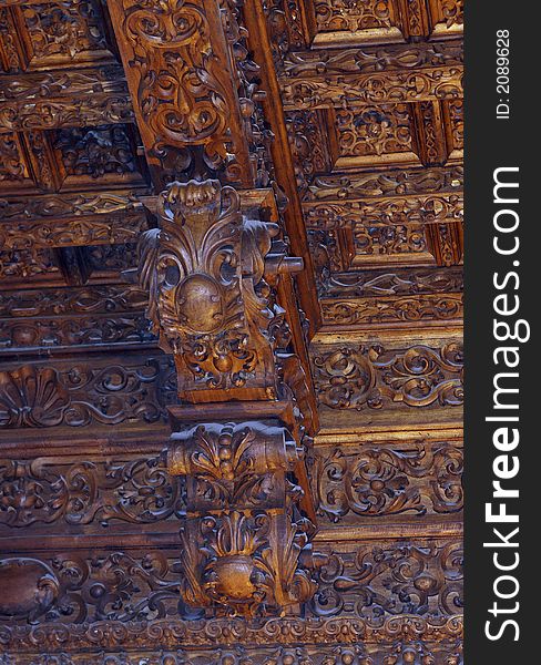 Peru. Lima. A museum of inquisition. Hall.
 A ceiling. Woodcarving. Peru. Lima. A museum of inquisition. Hall.
 A ceiling. Woodcarving.