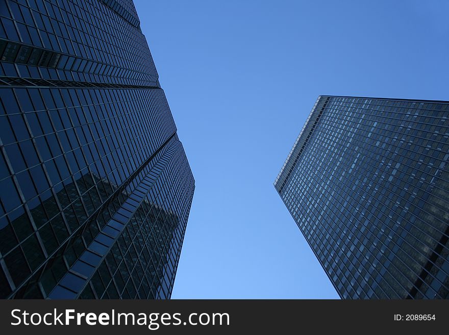 Looking up at office towers in the downtown. Looking up at office towers in the downtown.