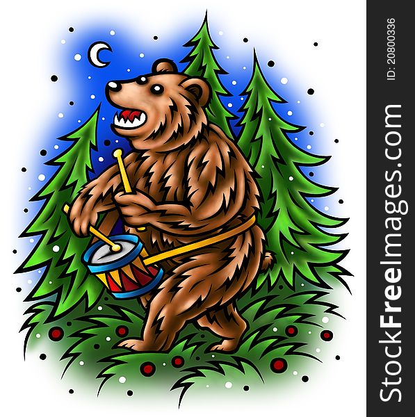 The bear on wood goes at night, drums, to sleep all disturbs. The bear on wood goes at night, drums, to sleep all disturbs.