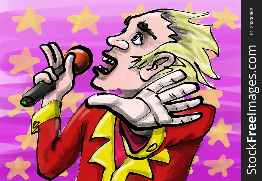 Cartoon image representing pop star singer performing his show