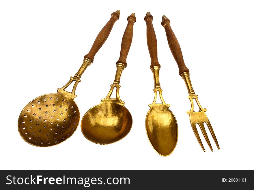 Antique kitchen tools, isolated on a white background. Antique kitchen tools, isolated on a white background