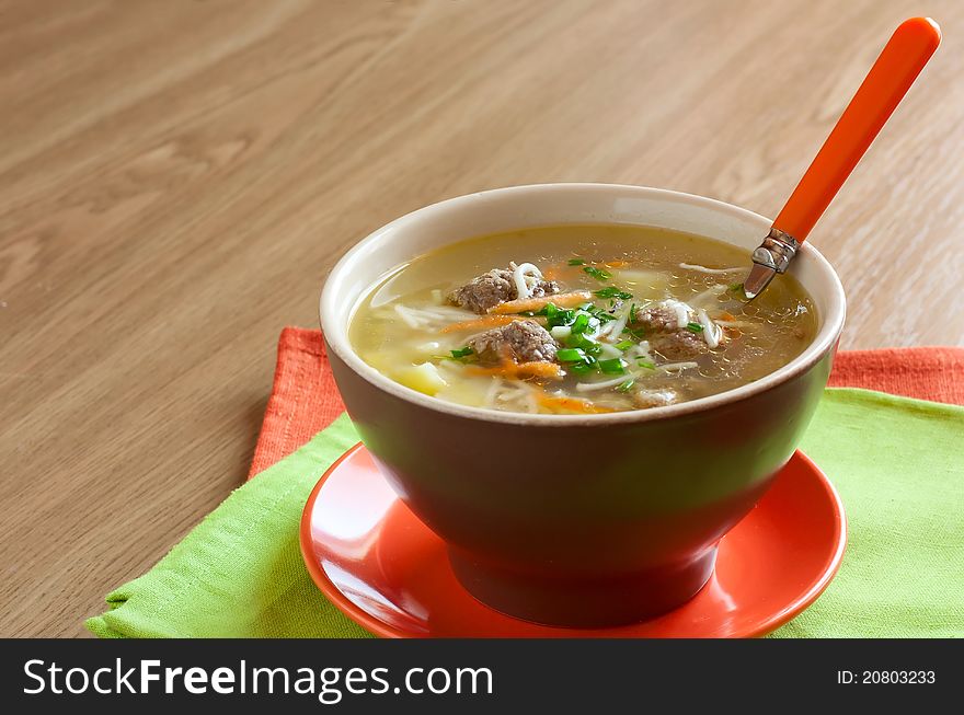 Soup With Noodles And Meatballs