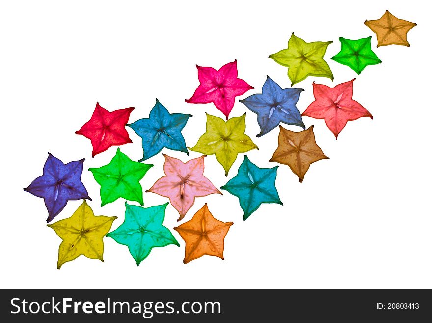 Colorful star fruit is used as the background. Colorful star fruit is used as the background