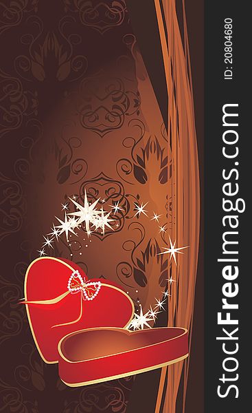 Red box on the decorative brown background. Holiday banner. Illustration. Red box on the decorative brown background. Holiday banner. Illustration