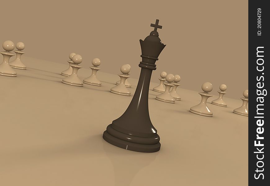 Leadership Concept - Chess King Leading The Pawns