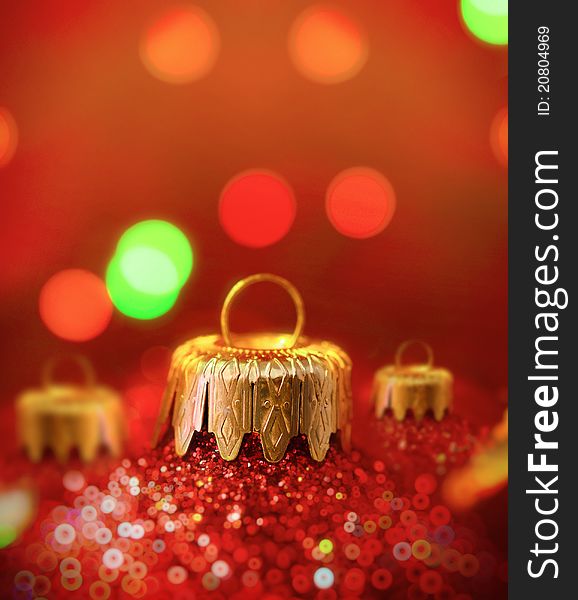 Christmas baubles on red background. Christmas baubles on red background