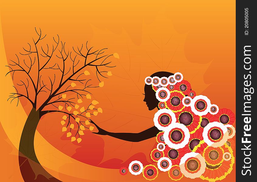 Elegant abstract autumn girl or woman , vector. Elegant abstract autumn girl or woman , vector