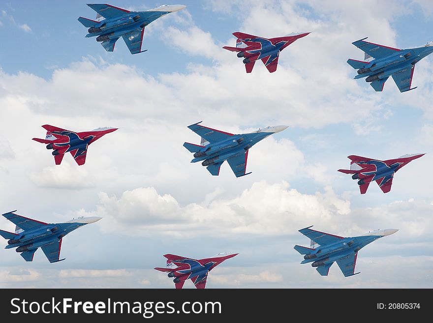 The image of fighters fly at the flying formation