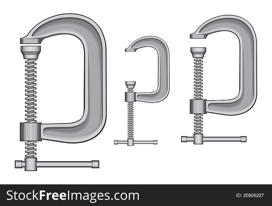 Illustration of three sizes of C-Clamps.