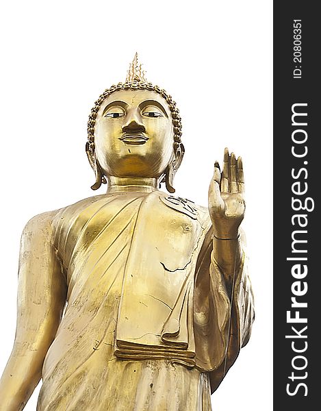 Isolate golden Buddha in stand posture. Isolate golden Buddha in stand posture.
