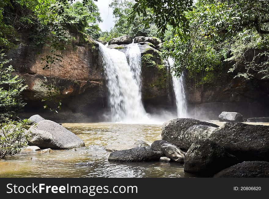Beautiful Waterfall In The Jungle.