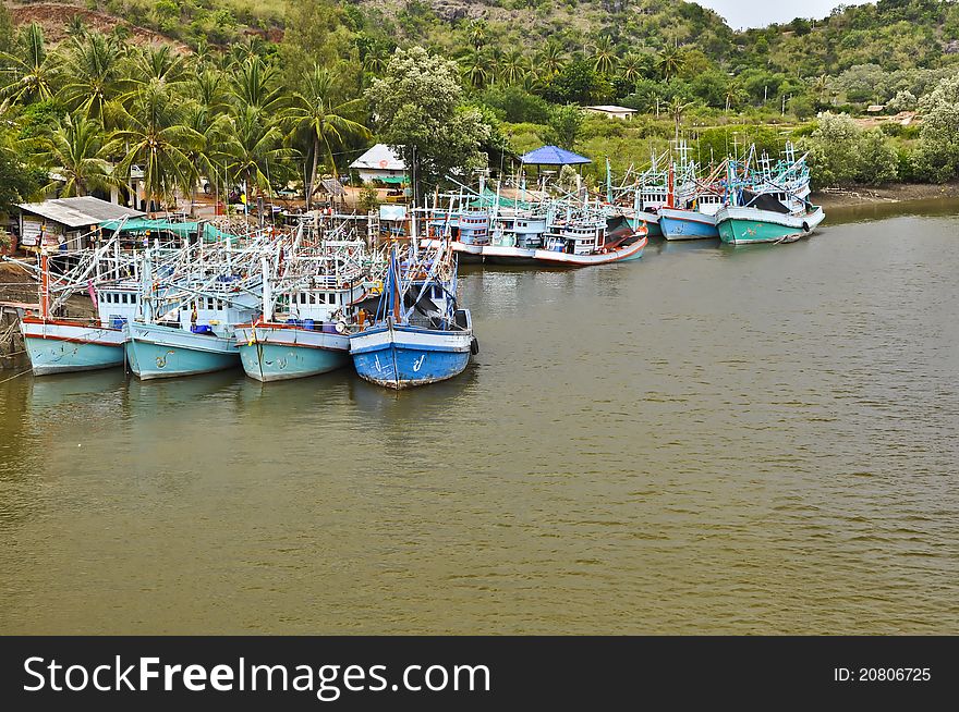 Fisherman village with colorful boat in Thailand. Fisherman village with colorful boat in Thailand.