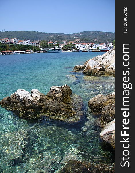 View of clear waters, Greek Village. View of clear waters, Greek Village