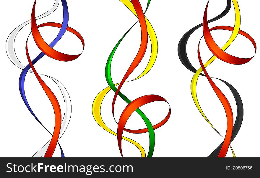 Collection of swirl ribbons for celebrations of countries, illustration isolated