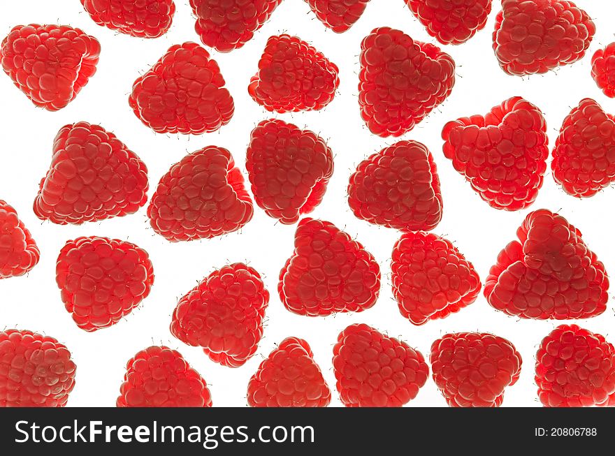Red raspberries isolated against white background. Red raspberries isolated against white background