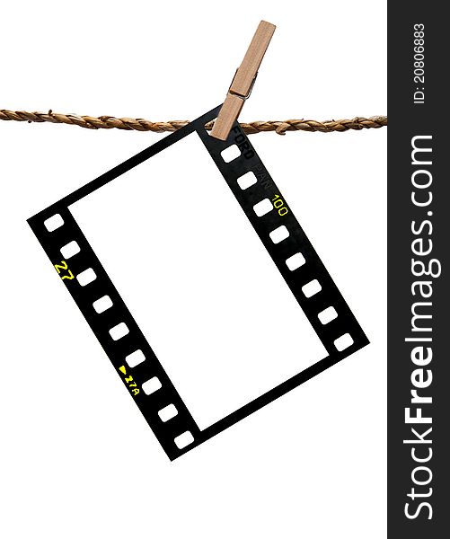 The blank of tranparency film hang on the rope cliped with wooden clip path. The blank of tranparency film hang on the rope cliped with wooden clip path