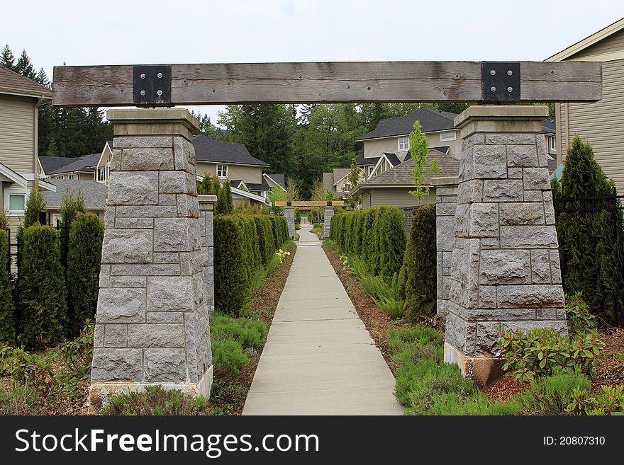 Wood arch at the residential area, real estate