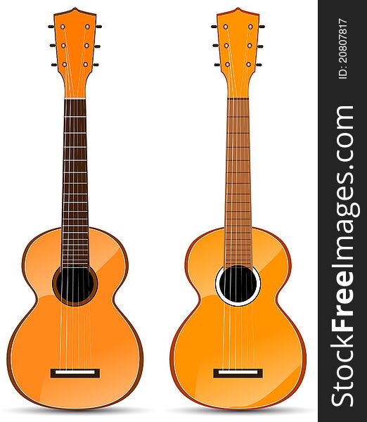 Set of orange classical acoustic guitar isolated on white